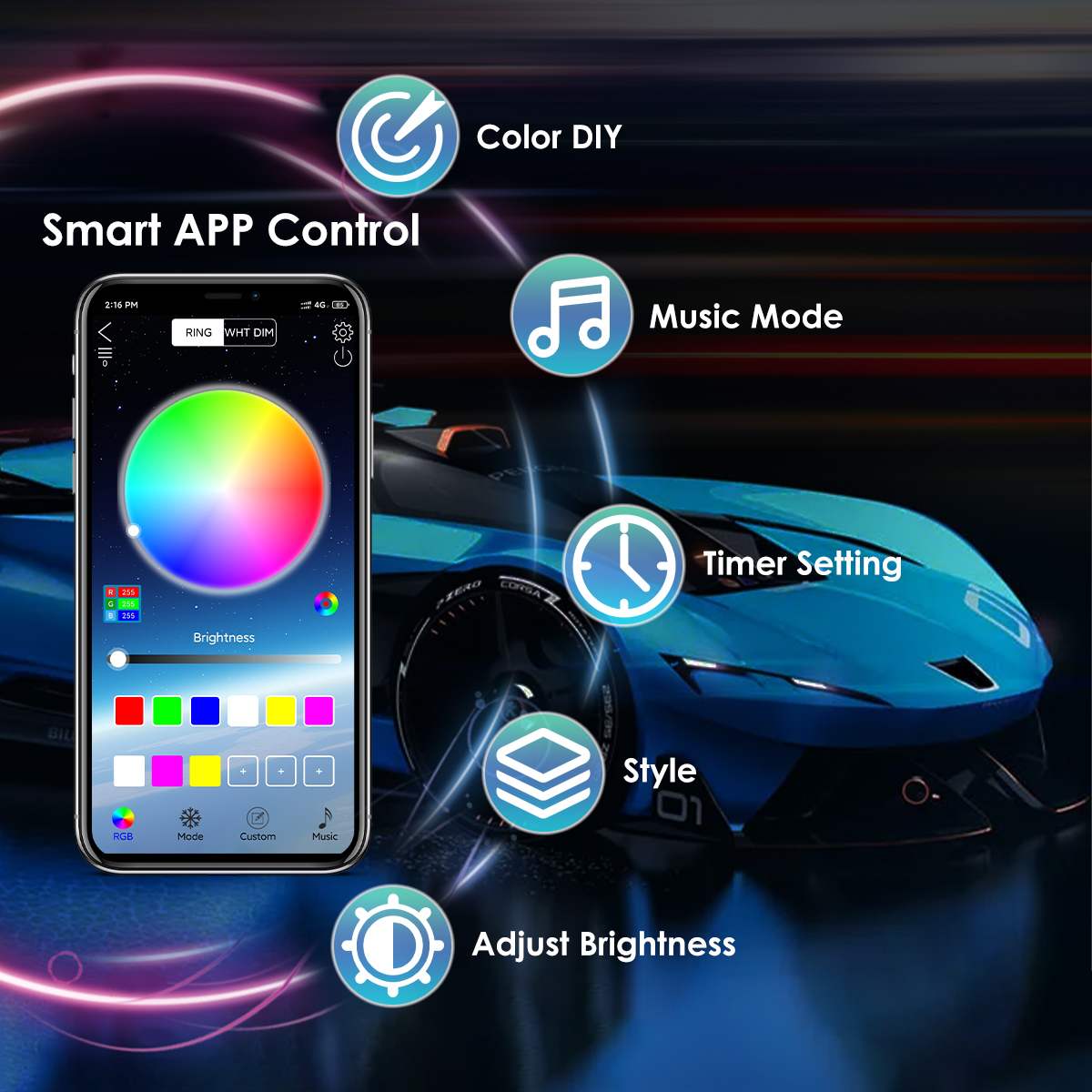 Wireless LED Car Flexible Unde - огляд і ціна Rgb Underglow Strip